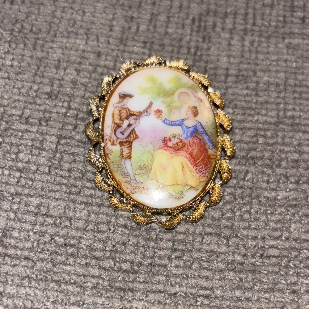 Vintage Porcelain portrait artwork vintage brooch pin